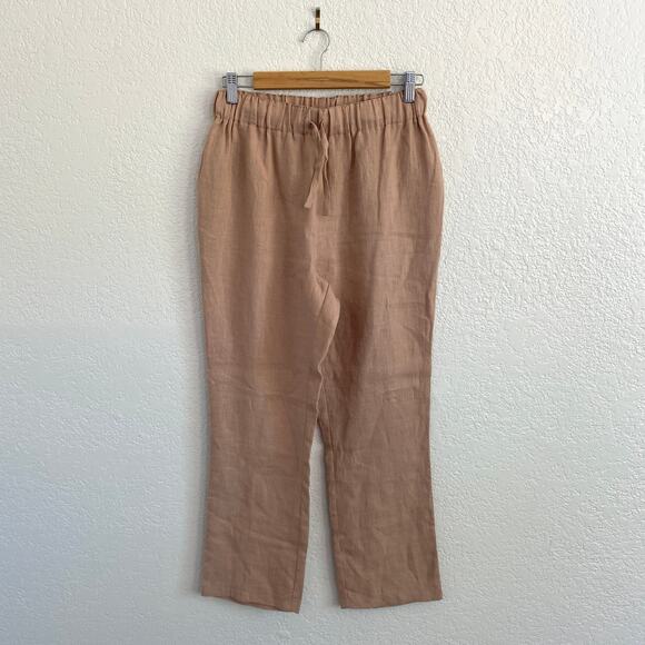 NWT Linen Handmade Studio 100% Linen‎ Kaia Pants Cream Tan Drawstring Relaxed - Picture 2 of 11